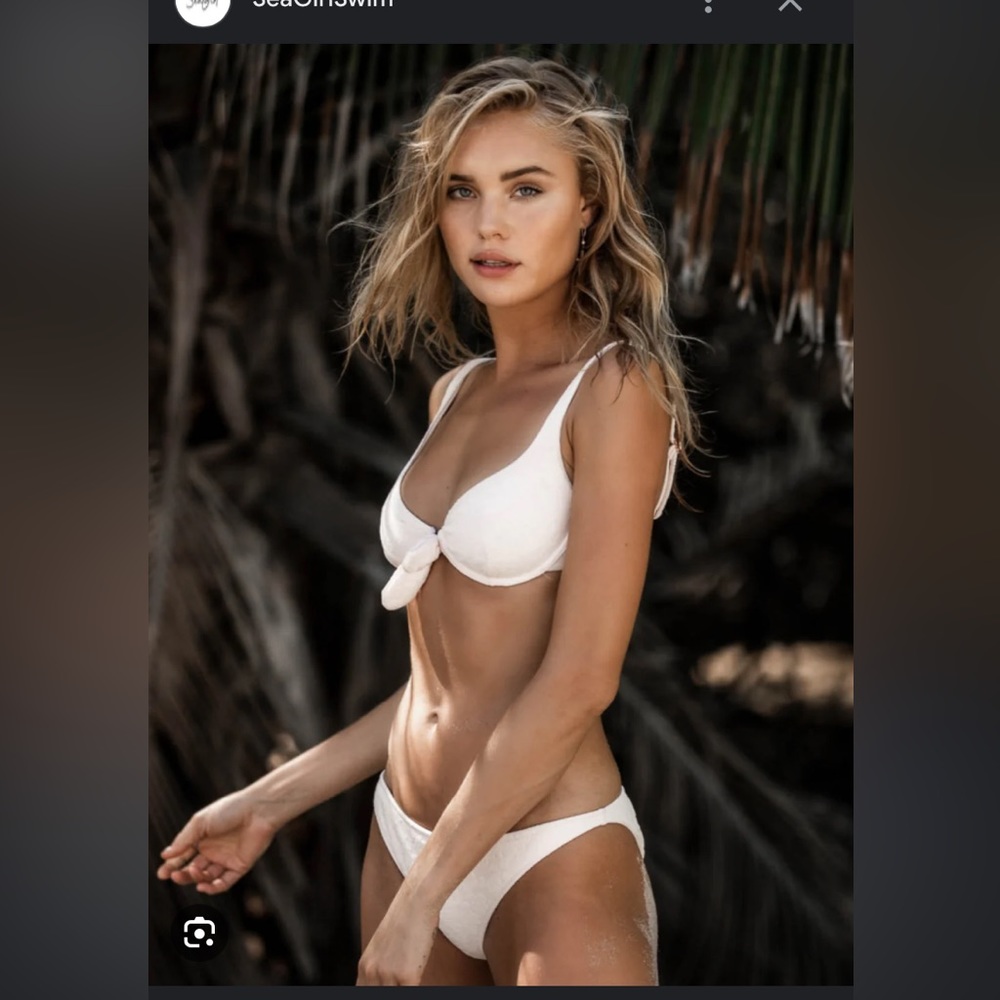TORI PRAVER cream bikini top Large fits D cup Alix top knot front large af3